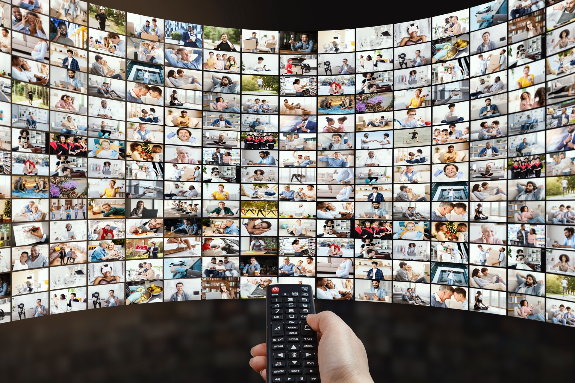 Streaming And Vod Concept. Digital wall with different channels