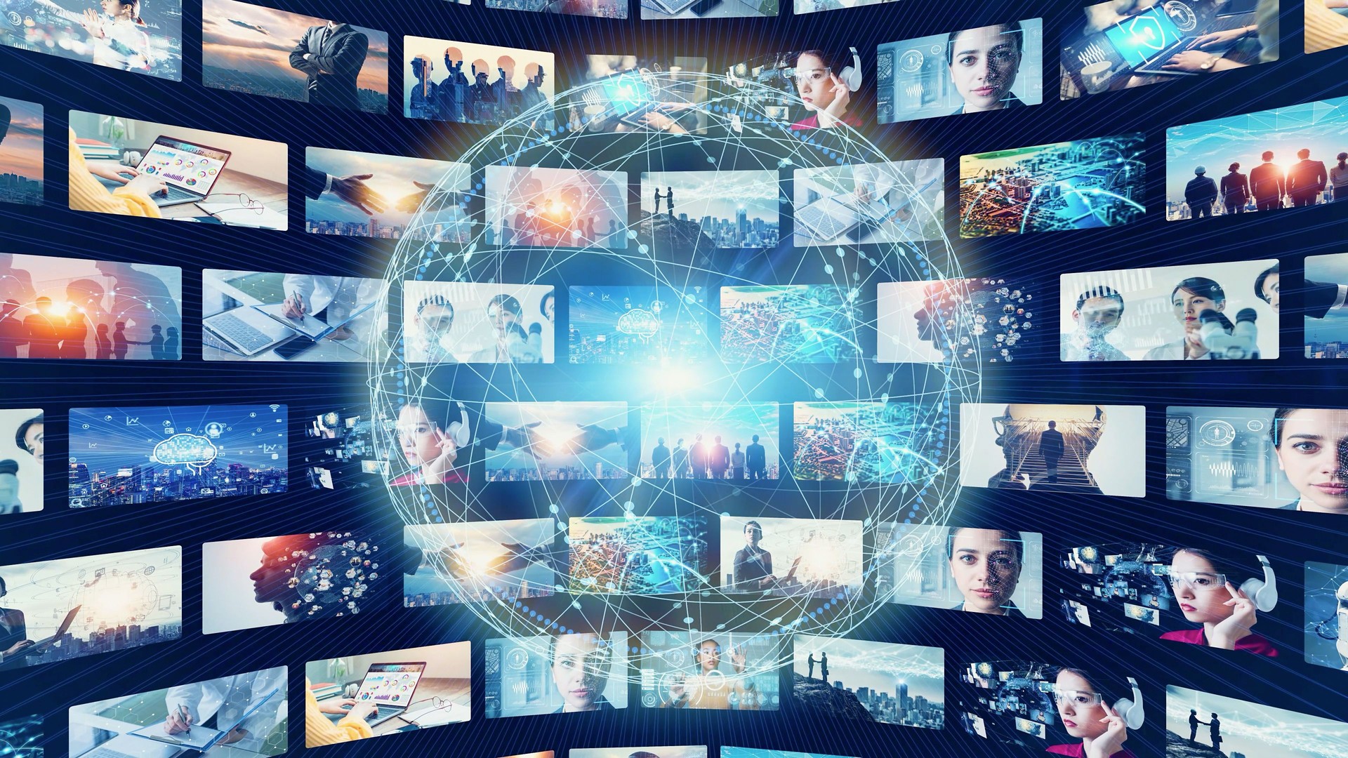 Digital contents concept. Social networking service. Streaming video. communication network.